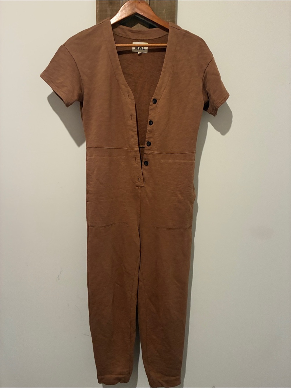 Madewell Short Sleeve Button Front Jumpsuit in Brown